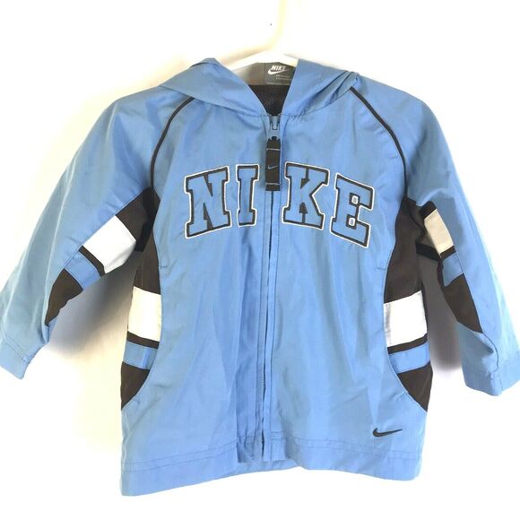 Nike Jacket Boy's 18 M Blue Zip Front Hoodie Spell Out Outerwear Windbreaker - Picture 1 of 7